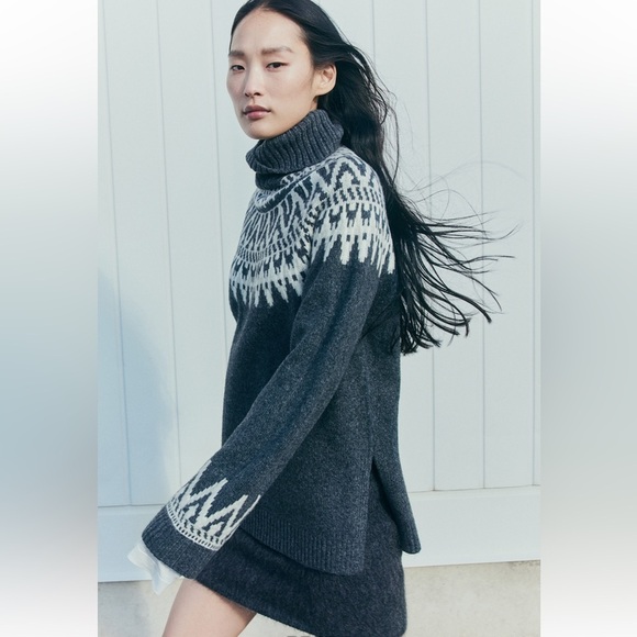 H&M Jacquard-knit polo-neck jumper - Dark grey/Patterned Oversized Size S - Picture 6 of 7